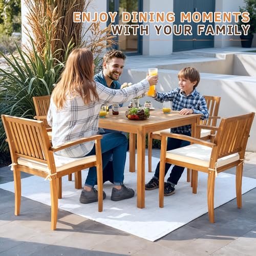 image for Greesum 5 Piece Patio Dining Set Outdoor Solid Wood Furniture for Yard