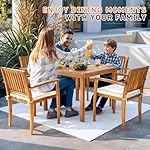 Greesum 5 Piece Patio Dining Set Outdoor Solid Wood Furniture for Yard, Garden, Porch w/Square Tabletop & 4 Chairs, White - Image 4