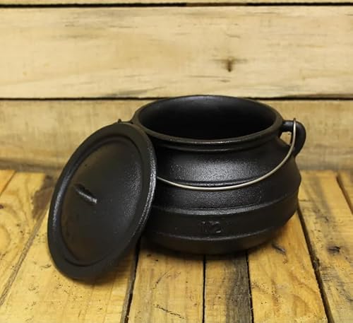 Quality Cast Iron Cauldron | Heavy Duty Flat Bottom Potjie Pot | Rustic Cooking Pot for Stews, Soups & Outdoor Fire Cooking | Halloween Decor Cauldron (1-1 Gallon)