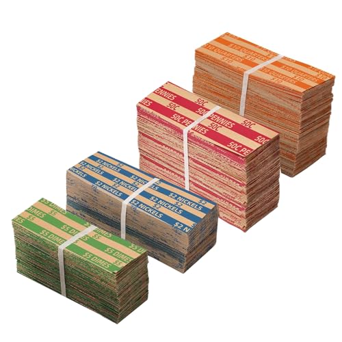Coin Wrappers Assorted 600 PCS Flat Coin Rolls Wrappers for All Coins Including 200 Quarter Wrappers, 200 Penny Wrappers, 100 Dime Wrappers, 100 Nickel Wrappers