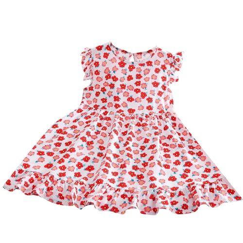 Ruffle Sleeveelss Beach Dress for Girls Casual Floral Print 2025 Summer Crew Neck Swing Dresses for 4-15 Years
