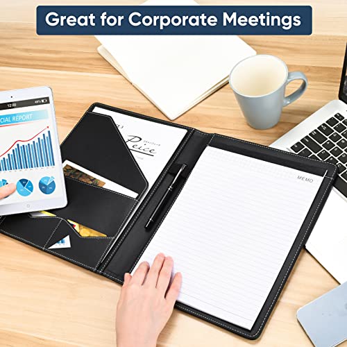 pacific mailer padfolio portfolio leather binder interview legal document organizer business card holder included letter sized writing pad piano noir faux leather matte finish