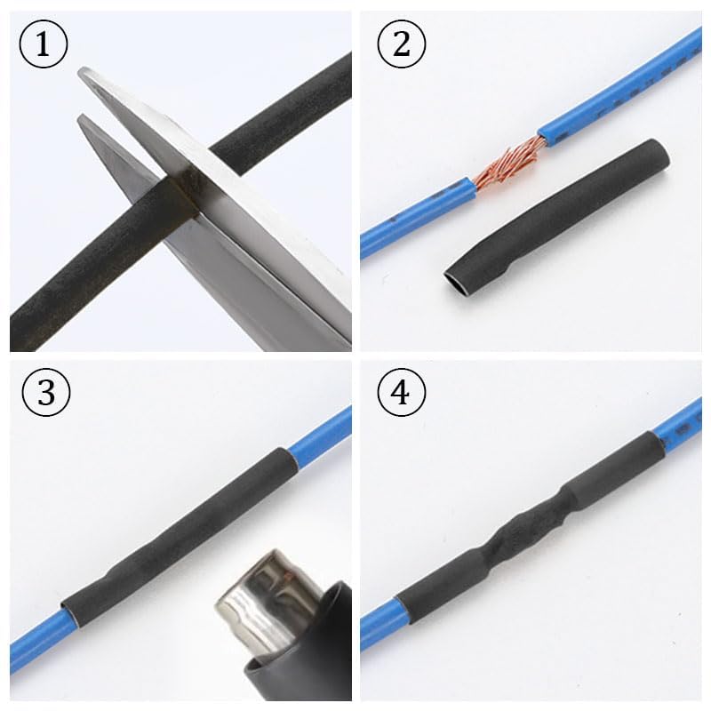 Othmro 600pcs Heat Shrink Tubing 2:1 Black Tube Wire Shrink Wrap Electrical Cable Wire Kit Set Insulation Protection - View #8