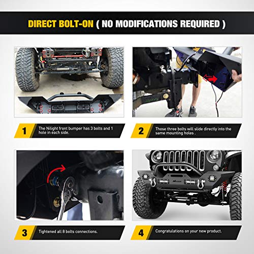 Image of Nilight Front Bumper Compatible for 2007 2008 2009 2010 2011 2012 2013 2014 2015 2016 2017 2018 Jeep Wrangler JK /JKU Rock Crawler Winch Plate