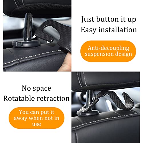 Yiwafu 4 Packs Car Seat Headrest Hook, Auto Seat Hook Universal Car Organizer Hanger Storage Hooks For Purse Coats Umbrellas Grocery Bags Handbag(Carbon Fiber) #TOP2