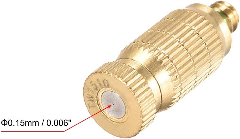 Brass Misting Nozzle - 3/16-inch Threaded 0.15mm Orifice Dia Fogging Spray Head for Outdoor Cooling System - 5 Pcs Golden