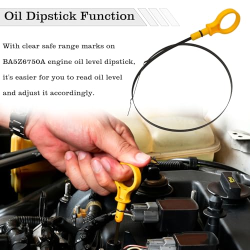 Image of BA5Z6750A Engine Oil Dipstick Indicator, Compatible with Ford Edge, Explorer, Flex, Lincoln MKS /MKT /MKX /MKZ, Fusion, Taurus, Mercury Milan /Sable Engine Oil Fluid Level Dip Stick Replace 917-369