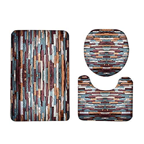 Badezimmer Teppich Set,Badezimmerteppich 3-teiliges Kulturwand WC Garnitur, rutschfest & Waschbar, rutschfeste Mikrofaser 75 x 45cm Badeteppich + WC Vorleger – Bild 4