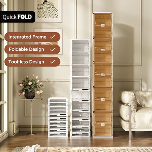 Image of ANTBOX Shoe Organizer Storage Box, Portable Folding Shoe Rack For Closet With Magnetic Clear Door,Large Sneaker Cabinet Bins Sturdy Easy Assembly 10 Layers-10 Grids