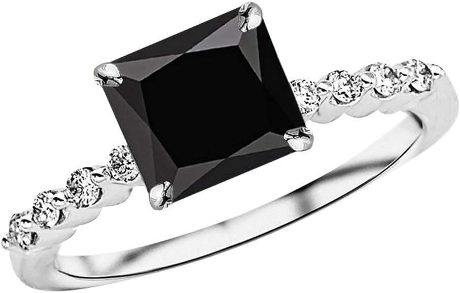Houston Diamond District 1.15 Carat t.w Floating Prong Set Round Diamond Engagement Ring w/a 1 Carat Princess Cut Black Diamond Heirloom Quality