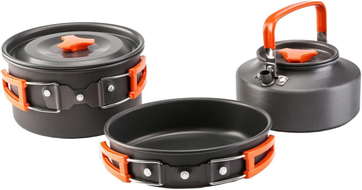 Camping Cookware Set Aluminum Alloy Pots and Kettle Lightweight Outdoor Cooking Kit for People for Hiking Backpacking and Family Camping Trips