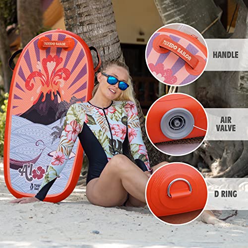 Tuxedo Sailor Inflatable Body Board - Beach Kids Surf Board - Ultra Lightweight PVC Core Body Board for Beach and Pool,with Wrap Wrist Straps, Foldable, Perfect Surf for Teens and Adults