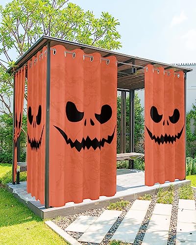 HERBED Outdoor Curtains for Patio 1 Panel Halloween Evil Grimace Orange Background Waterproof Privacy Outside Curtain Sun Blocking Grommet Blackout Drapes for Porch Gazebo Pergolas Balcony 52x84 Inch
