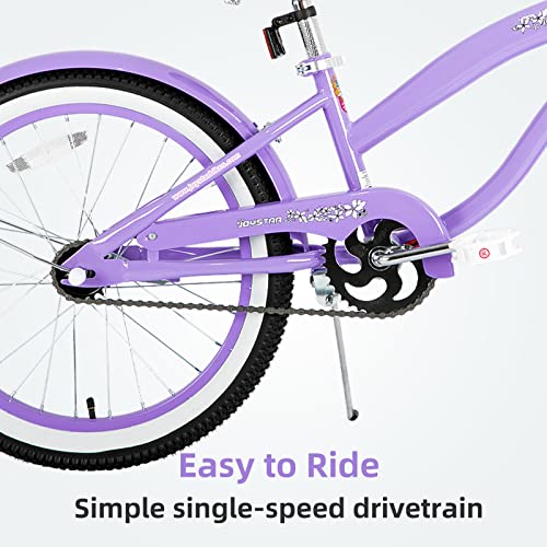 Joystar 20 Inch Kids Beach Cruiser Bike For Girls Ages 7-12 Years Old Single Speed Kids Bike With Coaster Brake Purple #TOP2