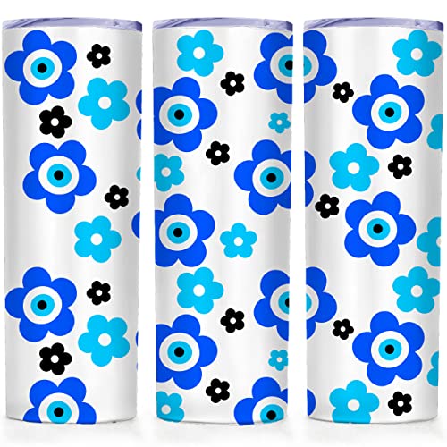 Evil Eye Flowers Libbey Insulated Skinny Tumblers Cup,Turkish Blue Coffee Mug 20 Oz With Lid Protection Good Luck Gift For Women,Double Wall Reusable Vacuum Stainless Steel Water Bottle #TOP15
