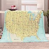 Beydodo Manta Franela Polar Manta 120x80,Patrón de Mapa Manta Cama Cobija de Invierno Amarillo Azul