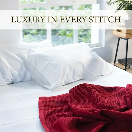 Image of GOTS Certified 55 inchX60 inch Throw 100% Organic Cotton Waffle Blanket-Red