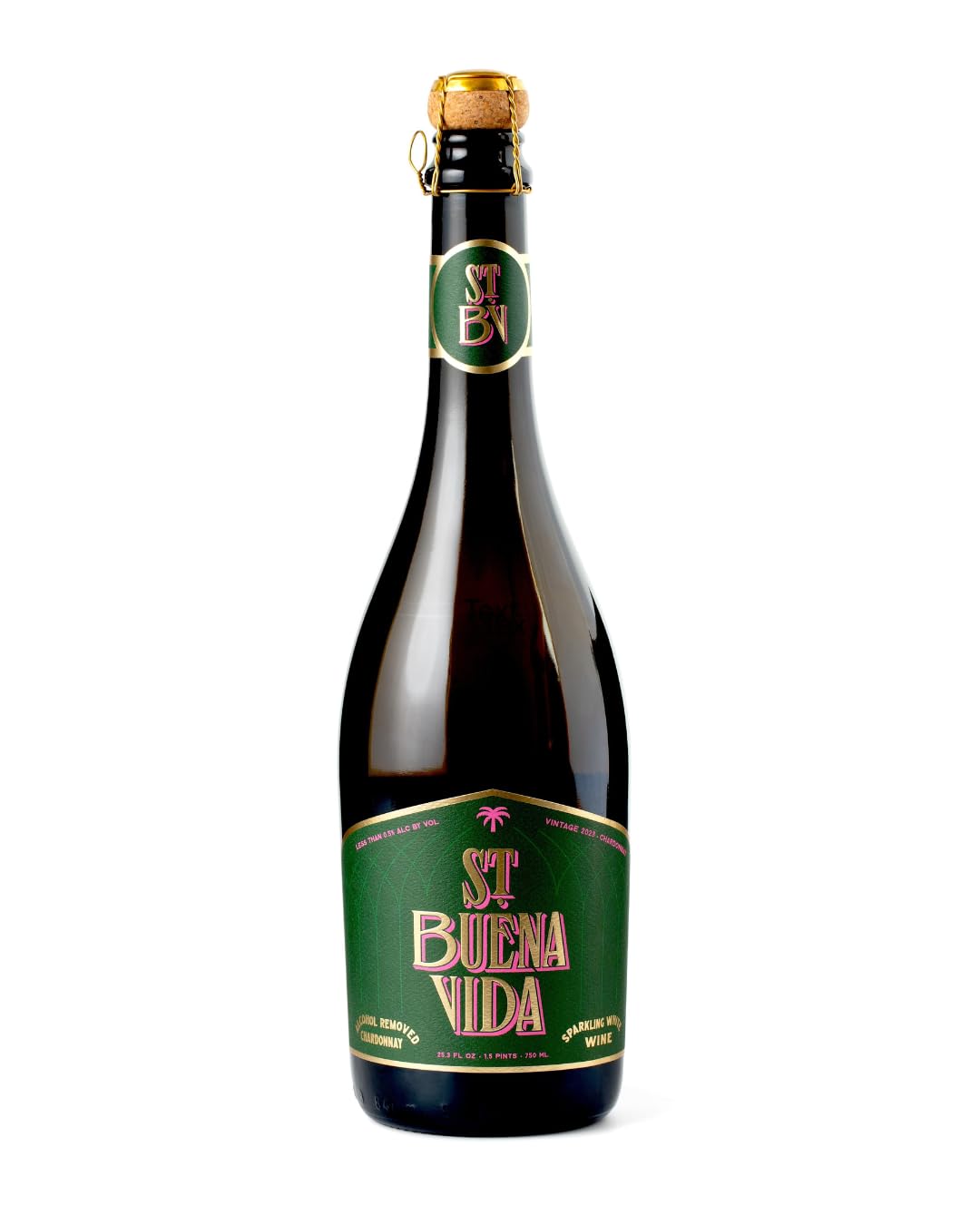 St. Buena Vida Non-Alcoholic Sparkling Wine, Alcohol-Removed, Organic Spanish Grapes, Champagne-Style Sparkling, 750ml Bottle (Pack of 3)