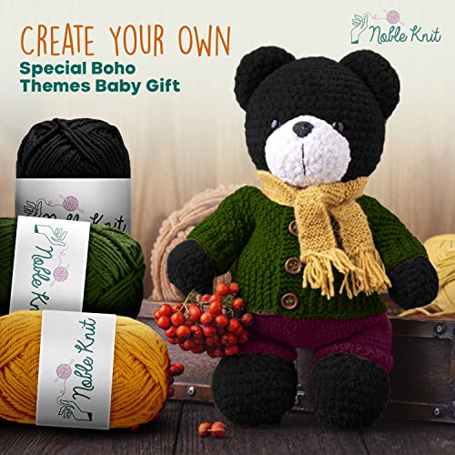 Noble Knit Yarn For Crocheting | Crochet Kit With 16 Skeins Of 20G Acrylic Yarn For Knitting, 2 Crochet Hooks, 2 Needles, 8 Stitch Markers & 1 Bag | Chunky Crochet Yarn Bulk For Kids & Adults #TOP5