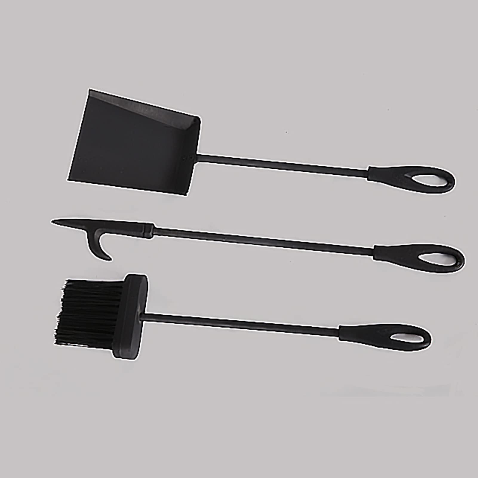 Juego de 4 herramientas para chimenea, accesorios de hierro fundido negro con ganchos, soporte, pala, cepillo de póquer, acabado moderno.
