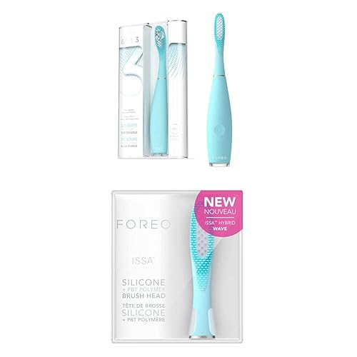 FOREO ISSA 3 Mint - Cepillo de dientes sónico eléctrico ultra higiénico recargable con silicona y cerdas de polímero PBT, cepillo de onda híbrida