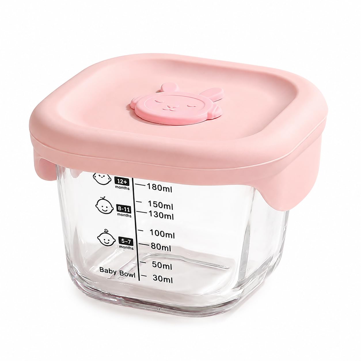 Baby Heat-Resistant High Borosilicate Glass Food Storage Container with Silicone Lid for Steaming, Freezing, and Fresh-Keeping Pink Square 230ml Tall-image-15