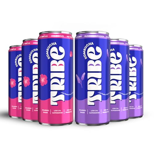 Image of Tribe Kombucha Probiotic Super Drink | Supports Gut Health | Gluten-Free | Naturally Fermented | Super Refreshing | Gut Friendly | Improves Blood Sugar | Antioxidant and Hydration | No Added Sugar | 250 ML X 6 (BUSSIN LAVENDER + HIII BISCUS)
