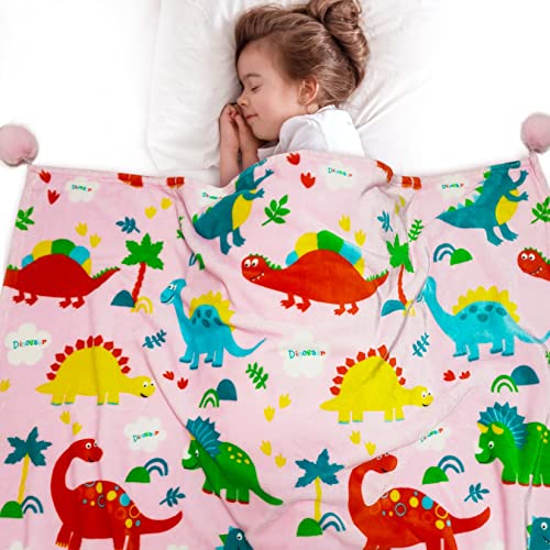 Andywoo Pink Dinosaur Blanket for Girls, Dinosaur Blanket with Vibrant Colors for Kids, Cute Dinosaur Throw Blanket for Girls, Fluffy Lightweight Throw Blanket for Teens - 50x60 Inches