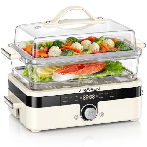 Image of AIRMSEN Glass Food Steamer for Cooking | 8.5QT 2-Tier & External Water Tank