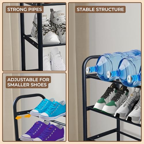Image of Abja Novelties Shoe Rack, Shoe Shelf Storage Organizer Heavy Duty Metal Free Standing Shoe Rack (Black, 4 Tier - Fixed Size)