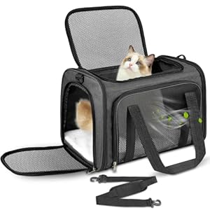 Lohofrnny Transporttasche Katze, Transporttasche für Katze Hund bis zu 5kg, Tragbar Faltbare Haustier Tragetaschen mit Schultergurt für Mittel Kleine Haustiere (Dunkelgrau, 43 x 28 x 28cm)