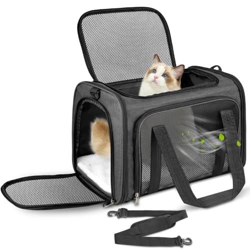 Lohofrnny Trasportino per Gatti, 50x34x34cm Trasporto per Gatti e Animali fino a 8 kg, Trasportino per Animali Portatile Pieghevole, Trasportino per Viaggi Lunghi e Brevi (Grigio scuro)