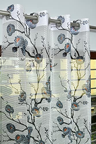 Image of Premium Polyester Floral Sheer Printed Net Combination Transparent Beautiful Curtains Set of 3 Piece for Window Grey 6 Feet