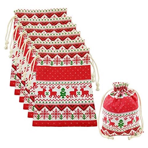 H-Laner Cotton Hemp Gift Pouches 5" X 7" Natural Cotton Hemp Bags for Party Wedding Favors GiftBags Jewelry Pouch, Christmas Birthday Presents(Pack of 6) (Red) Cover
