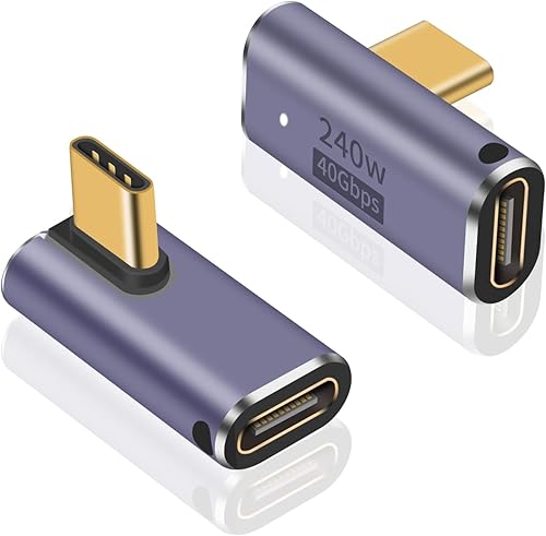 Poyiccot Adaptador USB C de ángulo recto de 240 W, adaptador USB C de ángulo recto de 40 Gbps, adaptador USB C de 90 grados USB C macho a hembra,