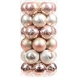 Sea Team 60mm/2.36' Delicate Contrast Color Theme Painting & Glittering Christmas Tree Pendants Decorative Hanging Christmas Baubles Balls Ornaments Set - 30 Pieces (Rose Gold & Champagne)