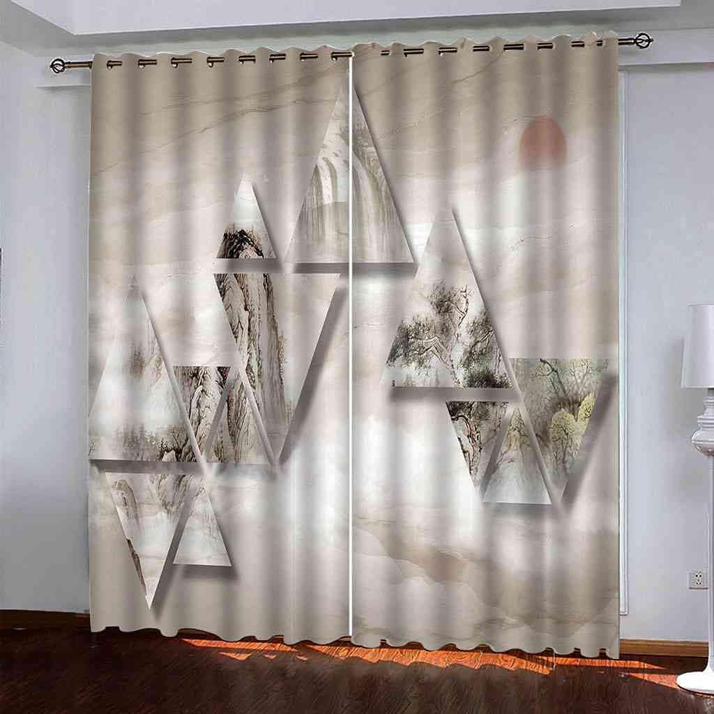 Modern Blackout Curtains with Eyelet 3D Printed Thermal Insulated Window Treatments Red Sunrise Ink Landscape Living Room Bedroom Window Drapes 2 Panel Set 72" X 108" (2XW27.5"xL63")