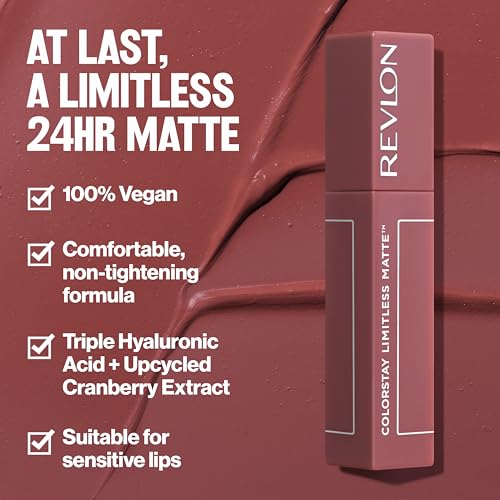 Revlon ColorStay Limitless matowa pomadka w płynie, płynna pomadka do ust, wzbogacona potrójnym kwasem hialuronowym, 100% wegańska formuła, bardzo trwała, 005 strun