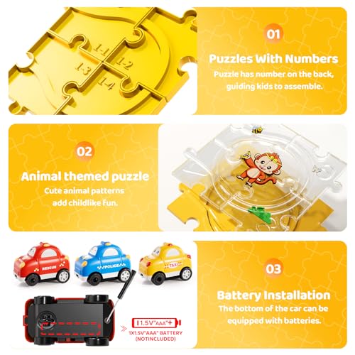 Beby Buty 64 PCS Puzzle Race Cars Track Set Toys for Kids Boys, Puzzle Racer Kids Car Track Set Ages 3-5 4-6, Toys Gifts for 3 4 5 Year Old Boys, Ideal 3 4 5 Year Old Boys (Animals)