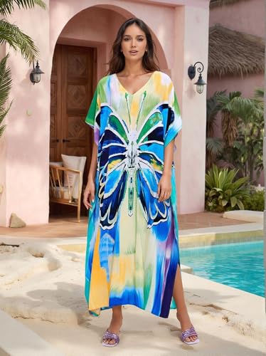 Image of IMAGEKOPE Kaftan Dresses for Women Plus Size Bathing Suit Cover up Vneck Batwing Dress Loose fit Moroccan Caftan mumu Dresses