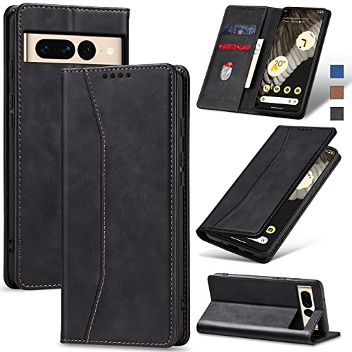 Jasonyu Flip Wallet Case for Google Pixel 7 Pro 5G Leather Magnetic Folio Cover with Card Holder Kickstand - TPU Shockproof Durable Protective Phone Case Black