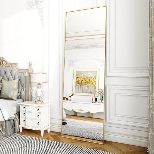 Koonmi Espejo de pie grande de 140 x 40 cm, espejo de cuerpo entero con marco de aluminio, para...
