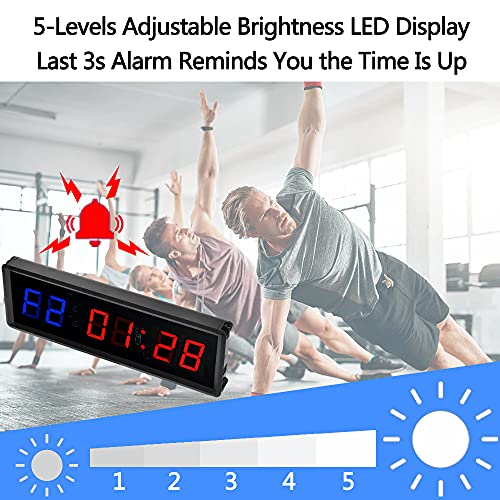 PULIVIA Gym Timer Clock 1.5‘’ Interval Timer for Fitness Exercise, Count Down/Up Timer Stopwatch with Remote Control, LED Display Programmable Interval Timer for Home Gym