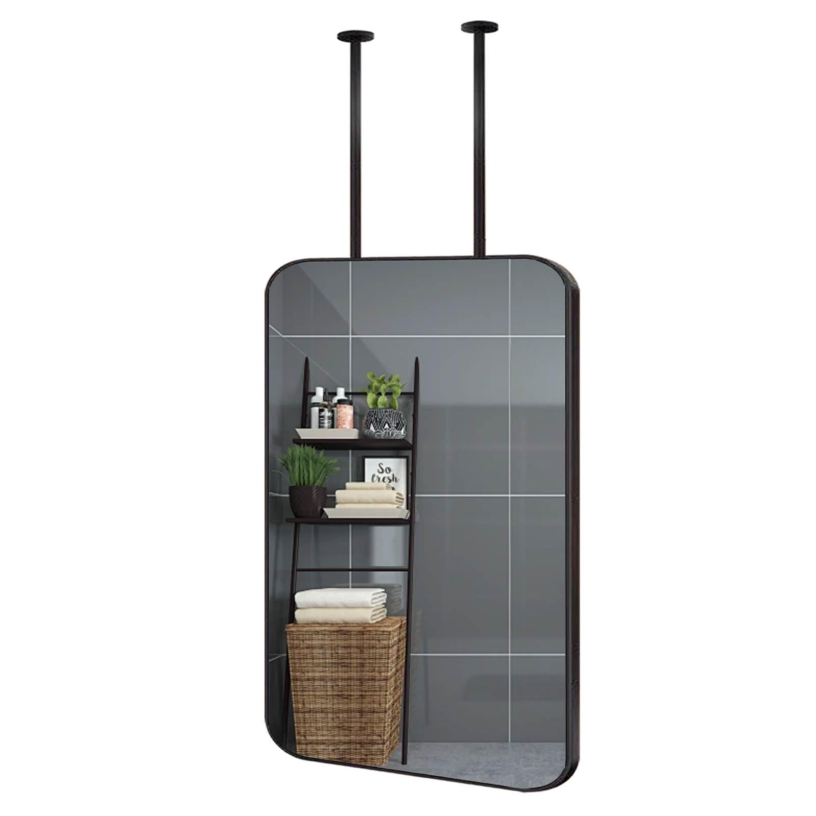 SXFSDOU Black Rectangle Cloakroom Hanging Mirror, Bathroom Bedroom Living Room Mirrors, Metal Frame Customizable Mirror(50cmx70cm)