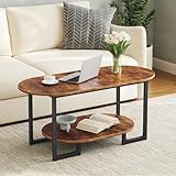 HOOBRO Coffee Table for Living Room, Oval Small Coffee Table with 2-Tier Open Storage Shelf, Industrial Cocktail Tea Table, Wooden Desktop Center Table, Farmhouse, Home Office, Rustic Brown BF09KF01