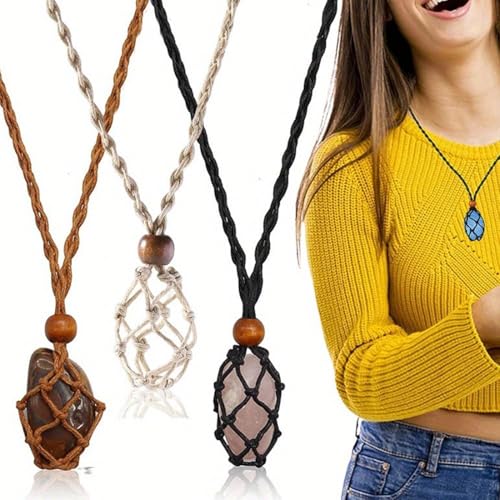 GXGM 6 Piezas Cordón para Collar Cordón con Piedra de Cristal de Cuarzo Soporte para Piedra Hueca para Collar Cordón Ajustable con Red para Joyería