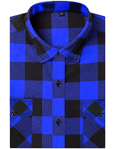 DOKKIA Men's Dress Long Sleeve Fitted Buffalo Plaid Checkered Flannel Shirt,Blue Black Buffalo,X-Large