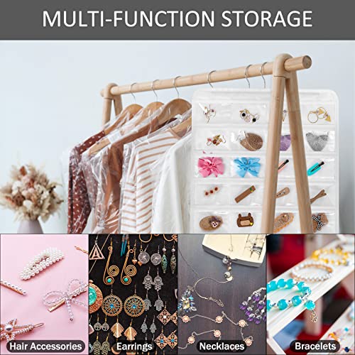 Songella Schmuck Organizer zum Aufhängen Aufbewahrungstasche Doppelseitig mit Haken 80 Taschen für Haarzubehör Ohrringe Halsketten