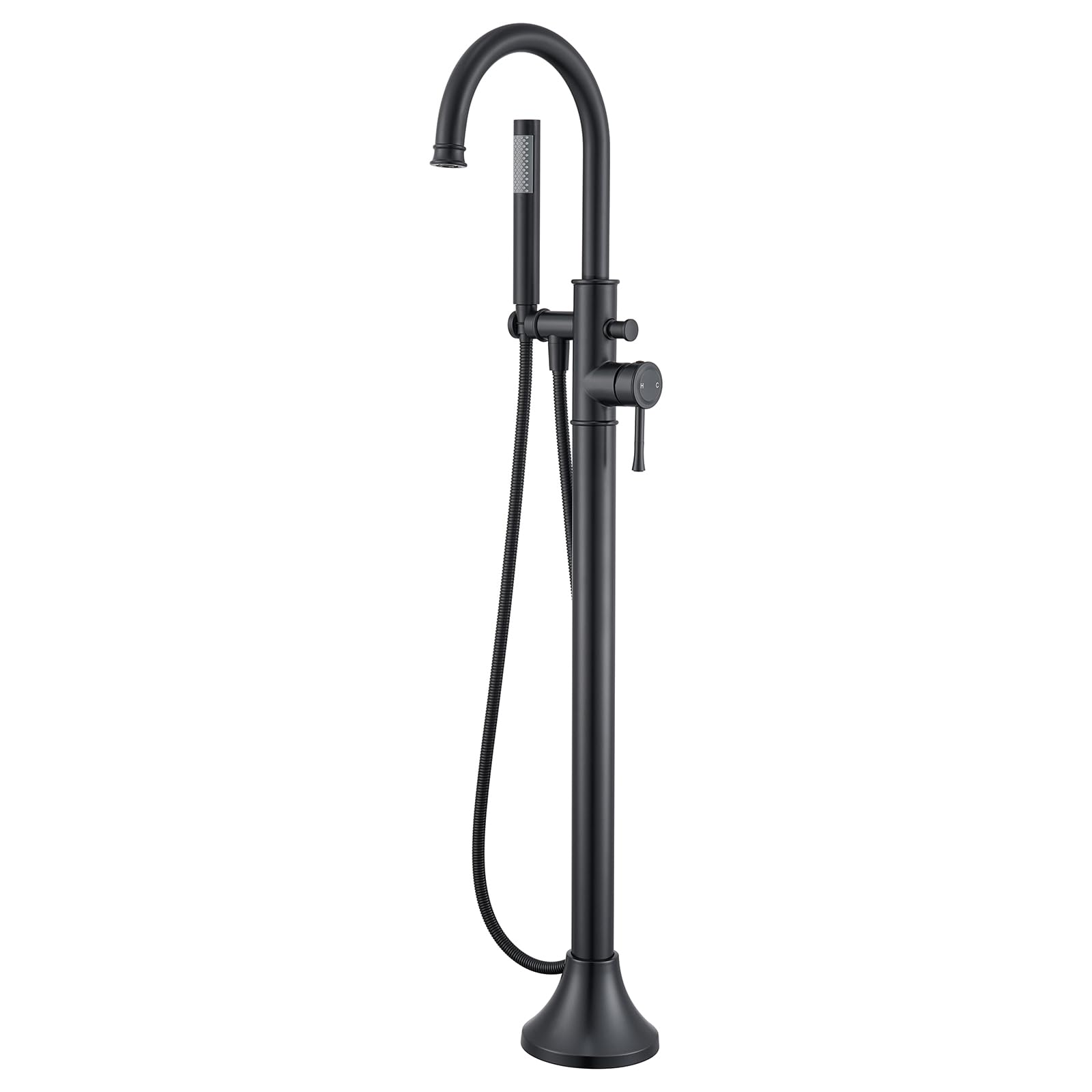 Free Standing Tub Faucet Black Freestanding Bathtub Faucet Floor Mount Brass Bathroom Tub Filler with Hand Shower