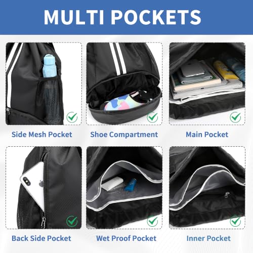 Image of JELUTAR Drawstring Backpack Gym Bag with Shoes Compartment